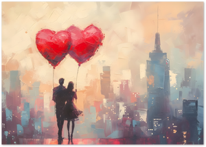 Posterux© | Couple with Heart Balloons Poster – Romantic Cityscape poster – premium wall art