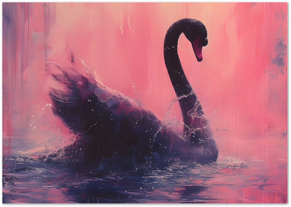 Posterux© | Black Swan Splash Poster – Bold Elegance in Pink poster – premium wall art