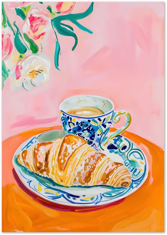 Posterux© | Croissant & Coffee Poster – Colorful French Breakfast poster – premium wall art