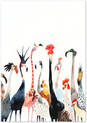 Posterux© | Bird Parade Poster – Quirky Feathered Friends poster – premium wall art