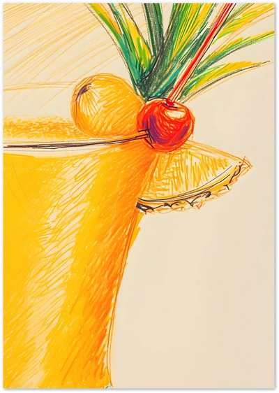 Posterux© | Tropical Cocktail Sketch Poster – Retro Bar Illustration poster – premium wall art