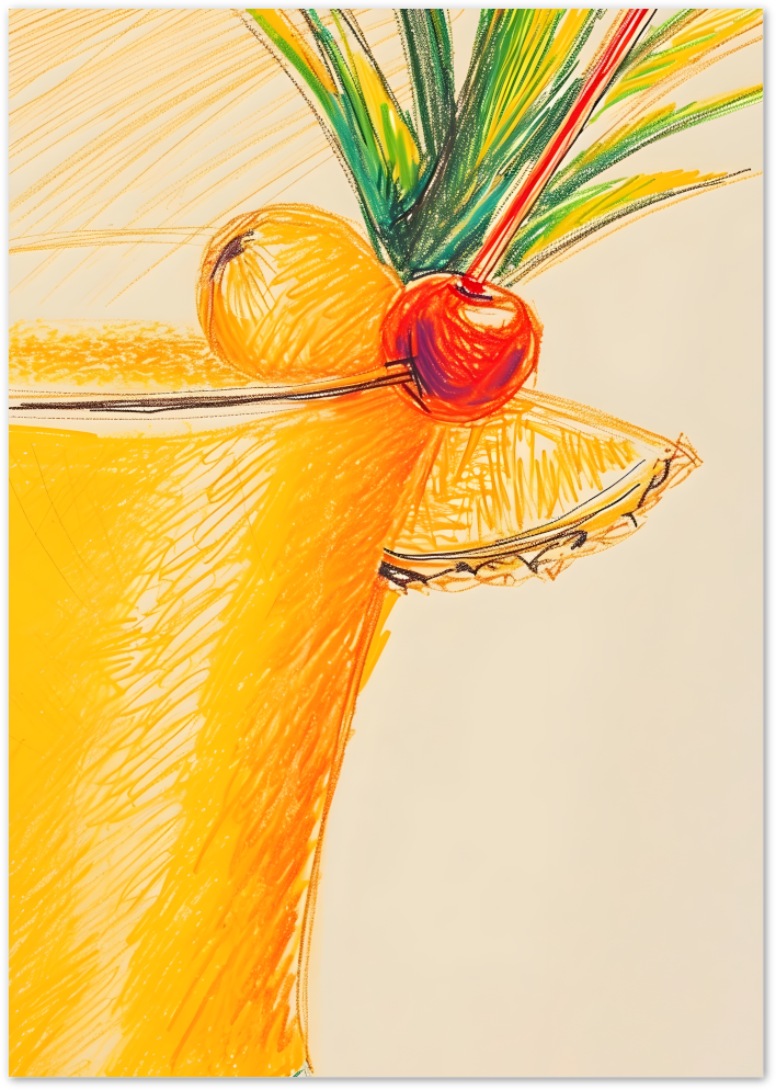 Posterux© | Tropical Cocktail Sketch Poster – Retro Bar Illustration poster – premium wall art