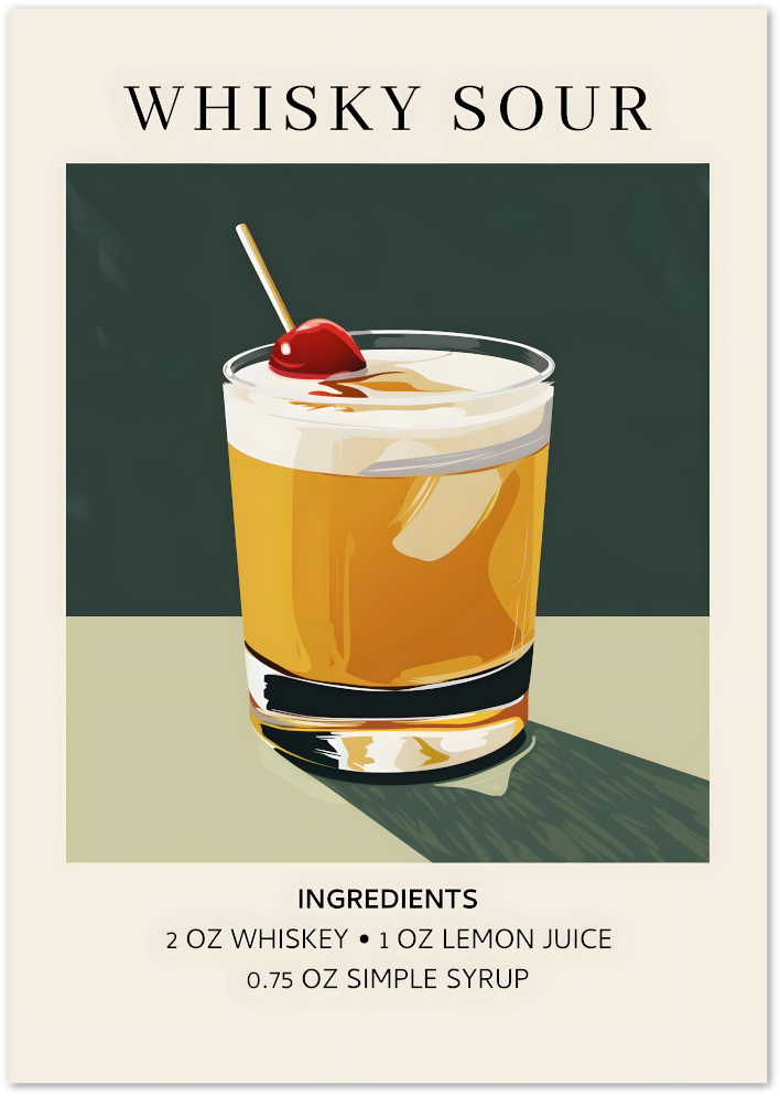 Posterux© | Whisky Sour Poster – Retro Cocktail Print poster – premium wall art