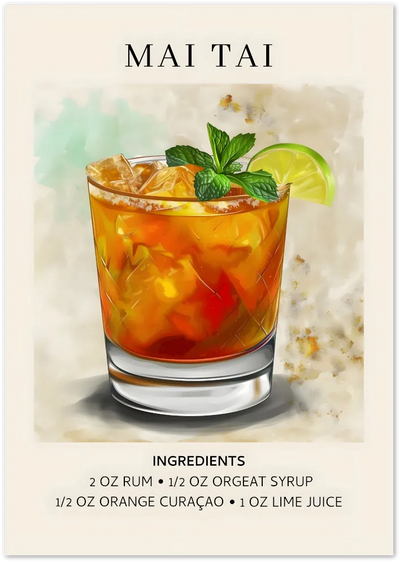 Posterux© | Mai Tai Cocktail Poster – Tiki Retro Style Print poster – premium wall art