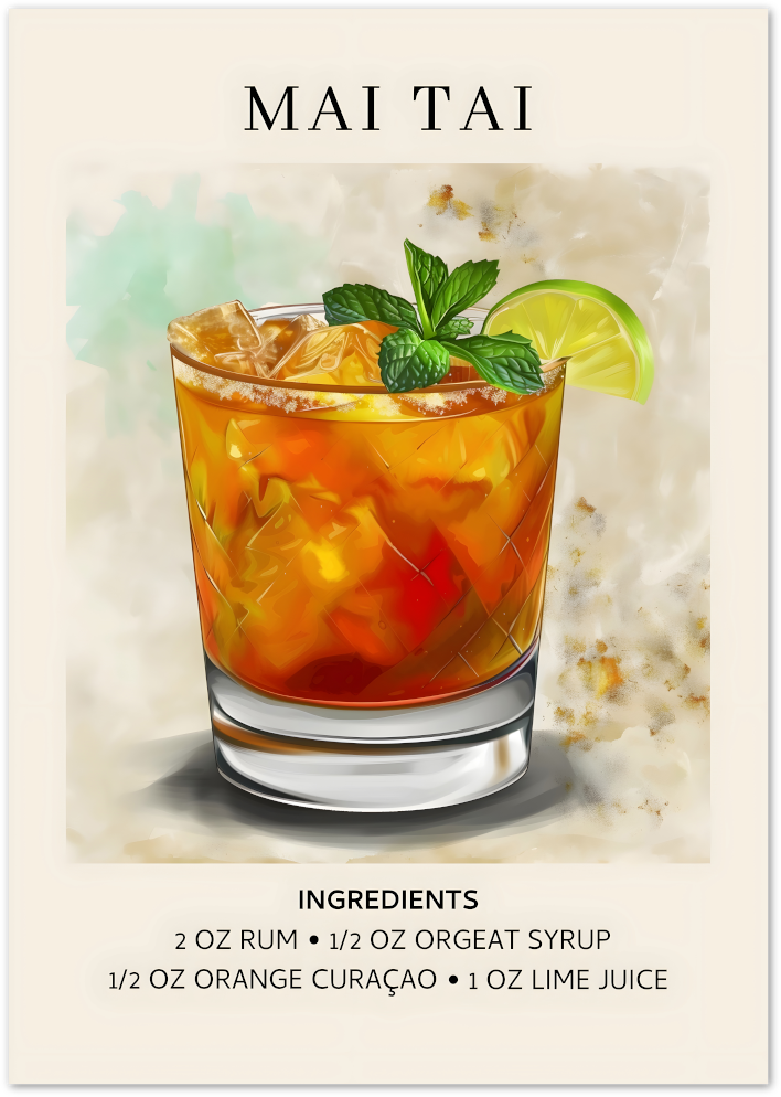 Posterux© | Mai Tai Cocktail Poster – Tiki Retro Style Print poster – premium wall art