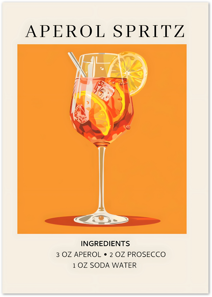 Posterux© | Aperol Spritz Recipe Poster – Bright Cocktail Illustration poster – premium wall art