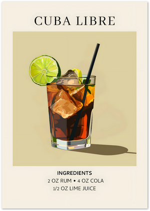 Posterux© | Cuba Libre Recipe Poster – Retro Cocktail Illustration poster – premium wall art