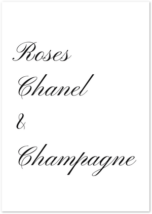 Posterux© | Roses, Chanel & Champagne Poster – Feminine Fashion Quote poster – premium wall art