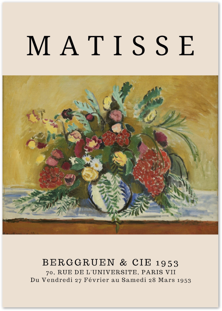 Posterux© | Flowers in Striped Vase Poster – Matisse Floral Expressionism poster – premium wall art