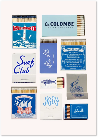 Posterux© | Matchbooks Collage – Retro Coffee & Coastal Poster poster – premium wall art