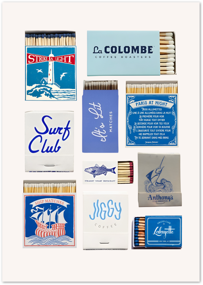 Posterux© | Matchbooks Collage – Retro Coffee & Coastal Poster poster – premium wall art