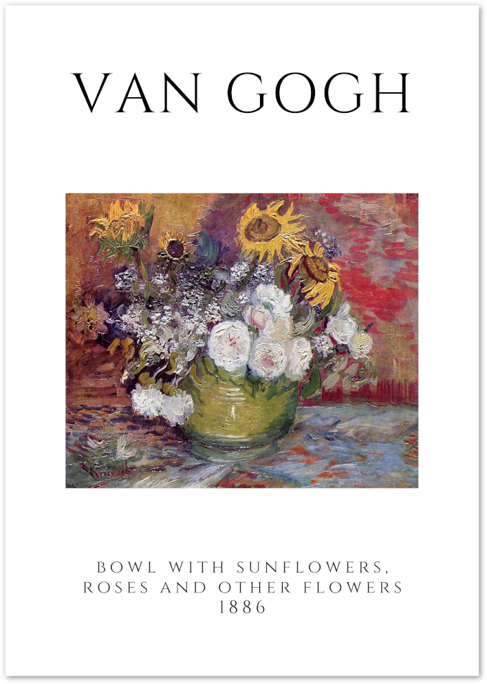 Posterux© | Bowl with Sunflowers and Roses – Van Gogh Floral Poster poster – premium wall art