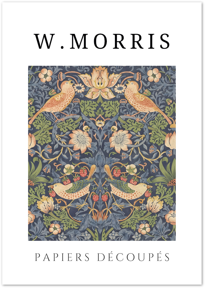 Posterux© | Birds & Strawberries Poster – W. Morris Folk Art Pattern poster – premium wall art