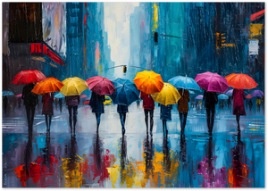 Posterux© | Umbrella City Poster – Rainy Day Reflections poster – premium wall art