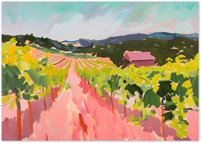 Posterux© | Pink Vineyard Path Poster – Modern Landscape Painting poster – premium wall art