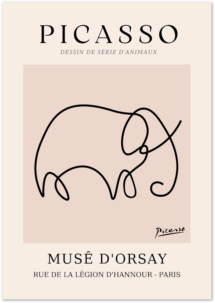 Posterux© | Picasso Elephant Poster – One Line Minimalist Drawing poster – premium wall art