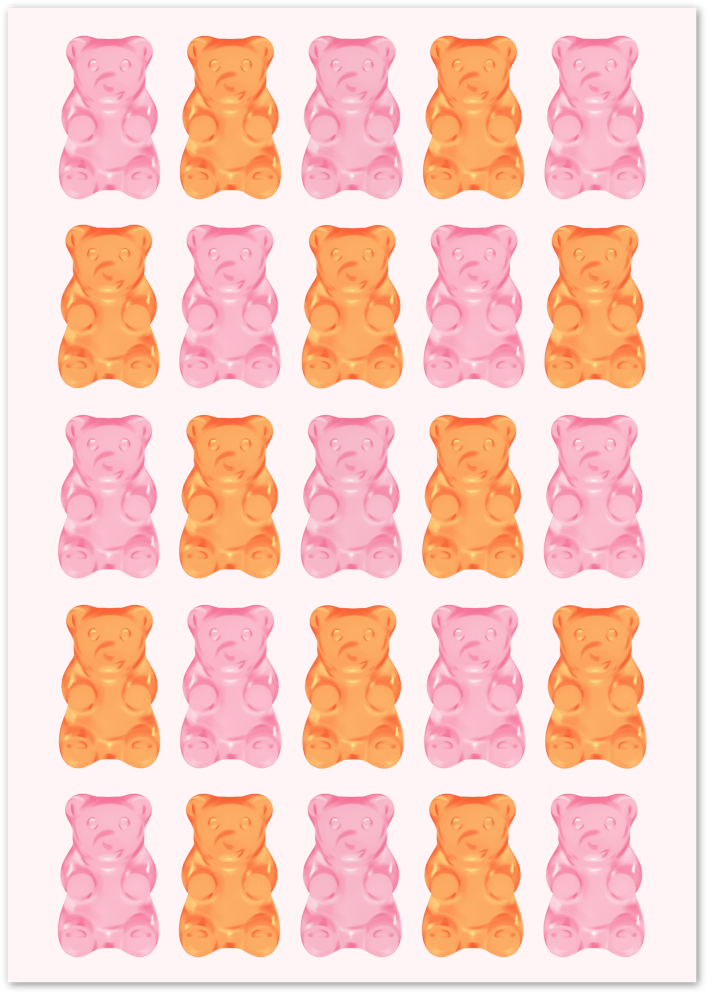 Posterux© | Pink & Orange Gummy Bears Poster – Candy Pop Art poster – premium wall art