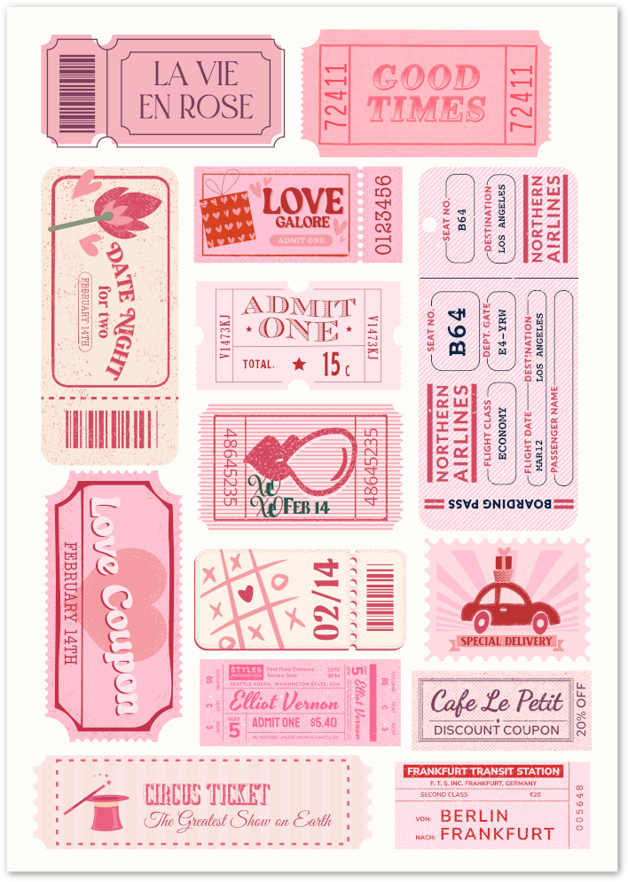 Posterux© | La Vie en Rose Tickets Poster – Pink Love Collage poster – premium wall art