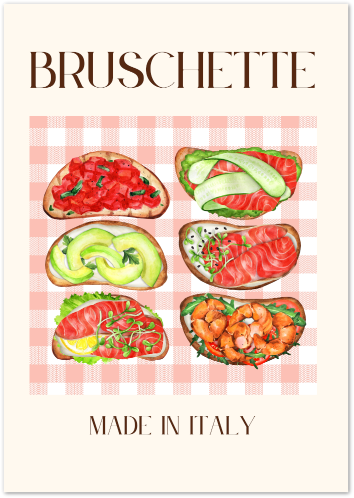 Posterux© | Bruschette Poster – Italian Food Illustration poster – premium wall art