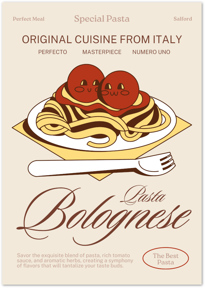 Posterux© | Pasta Bolognese Poster – Italian Food Illustration poster – premium wall art