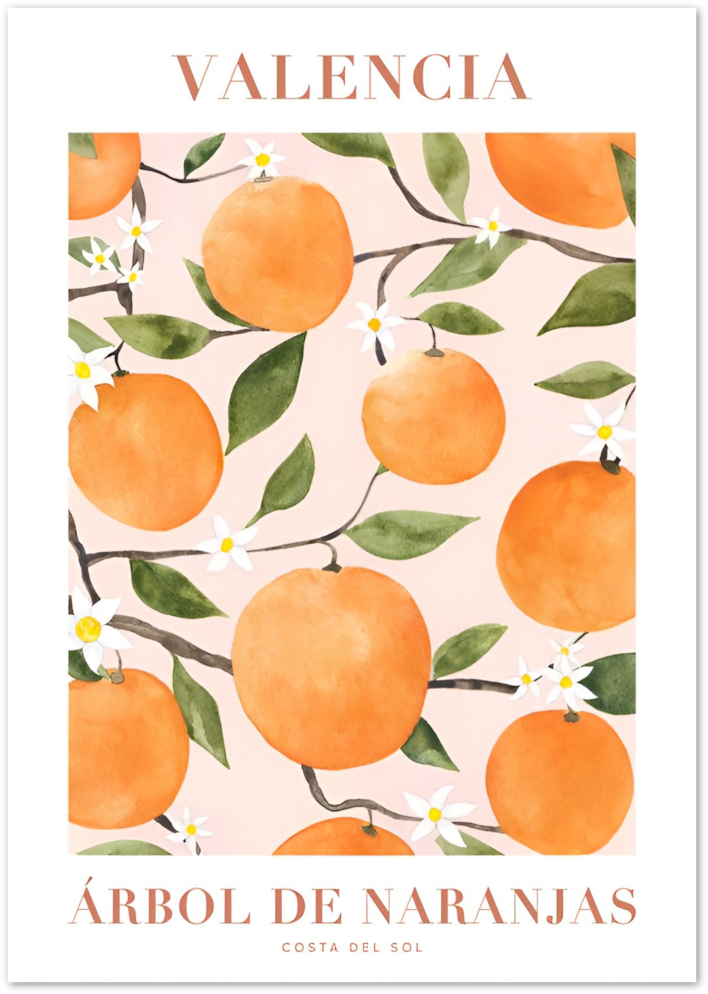 Posterux© | Valencia Orange Tree Poster – Spanish Fruit Illustration poster – premium wall art