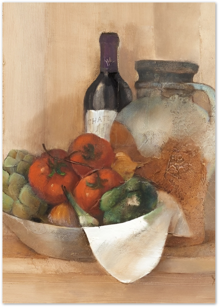 Posterux© | Mediterranean Still Life Poster – Wine & Veggies Art poster – premium wall art