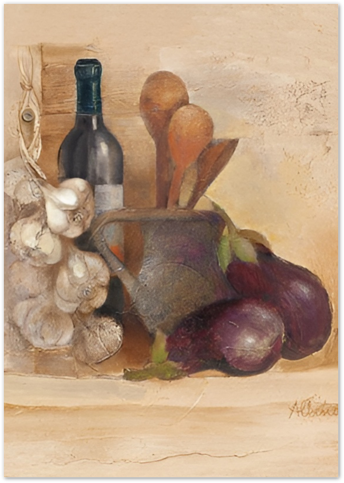 Posterux© | Garlic & Aubergine Still Life Poster – Rustic Kitchen Art poster – premium wall art
