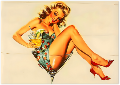 Posterux© | Vintage Martini Pin-Up Poster – Retro Cocktail Art
