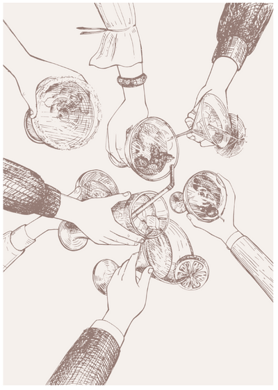 Posterux© | Cocktail Cheers Poster – Minimal Line Art