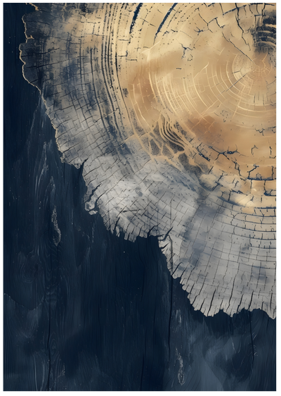 Posterux© | Abstract Wood Texture Poster – Blue & Gold Art