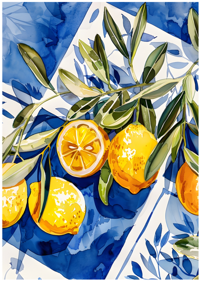 Posterux© | Lemon & Olive Branch Poster – Mediterranean Art poster